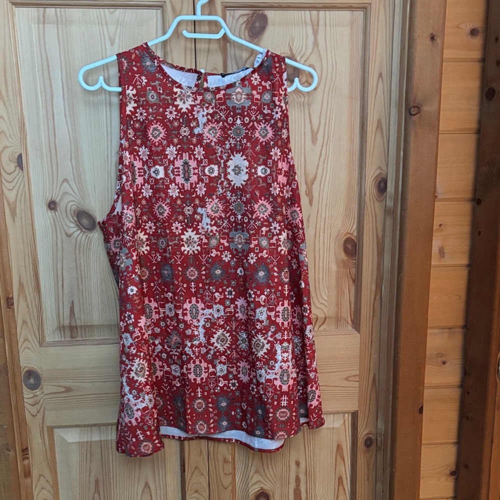 Red Printed Sleeveless Women's Top